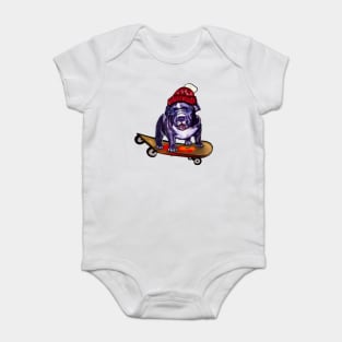 pit bull dog puppy skateboarding in a red beanie hat - cute funny blue line pittie with piercing blue eyes Baby Bodysuit